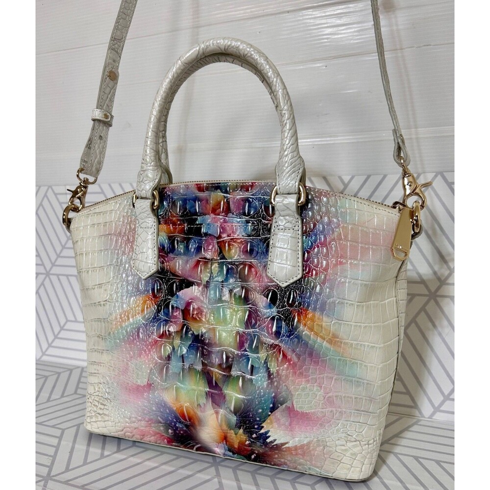 Brahmin Multicolor Croc-Embossed Leather Satchel in Cream and Rainbow - Picture 7 of 16